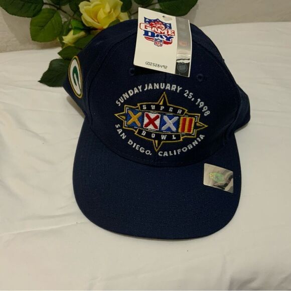 New VINTAGE Green Bay Hat Cap Snap Back Blue Super Bowl Football Mens 90s - Picture 1 of 8